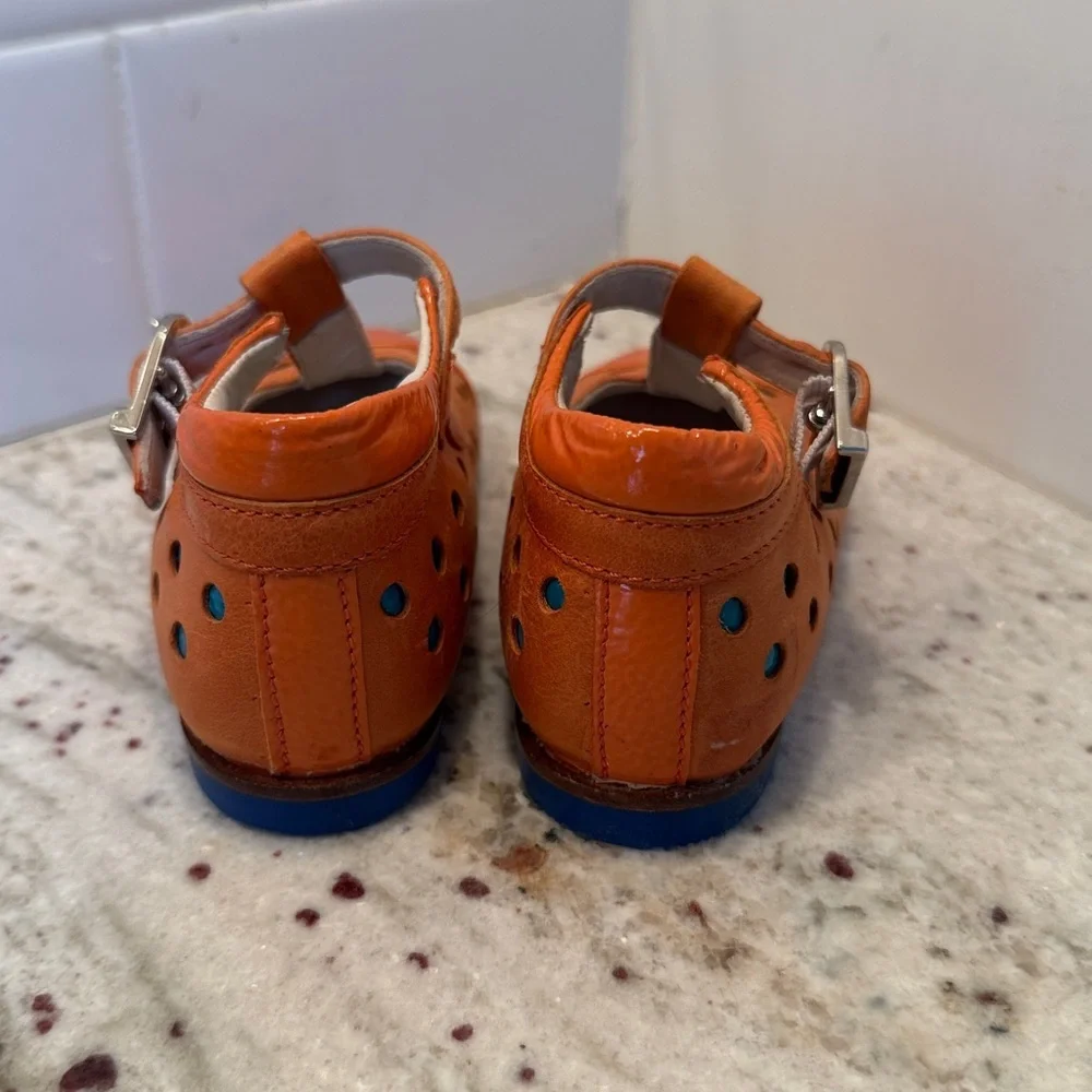 Rondinella Boutique European Leather Baby Shoes Orange Studded EU 18 Made Italy